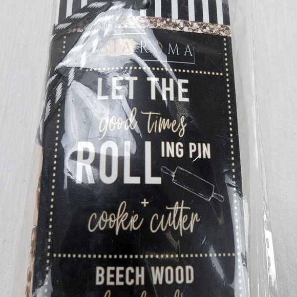 Gia Roma Beech Wood Rolling Pin & Cookie Cutter Boho Squares Handmade New - Picture 6 of 8